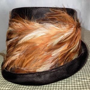 Vintage cloche style brown velvet with feathers hat